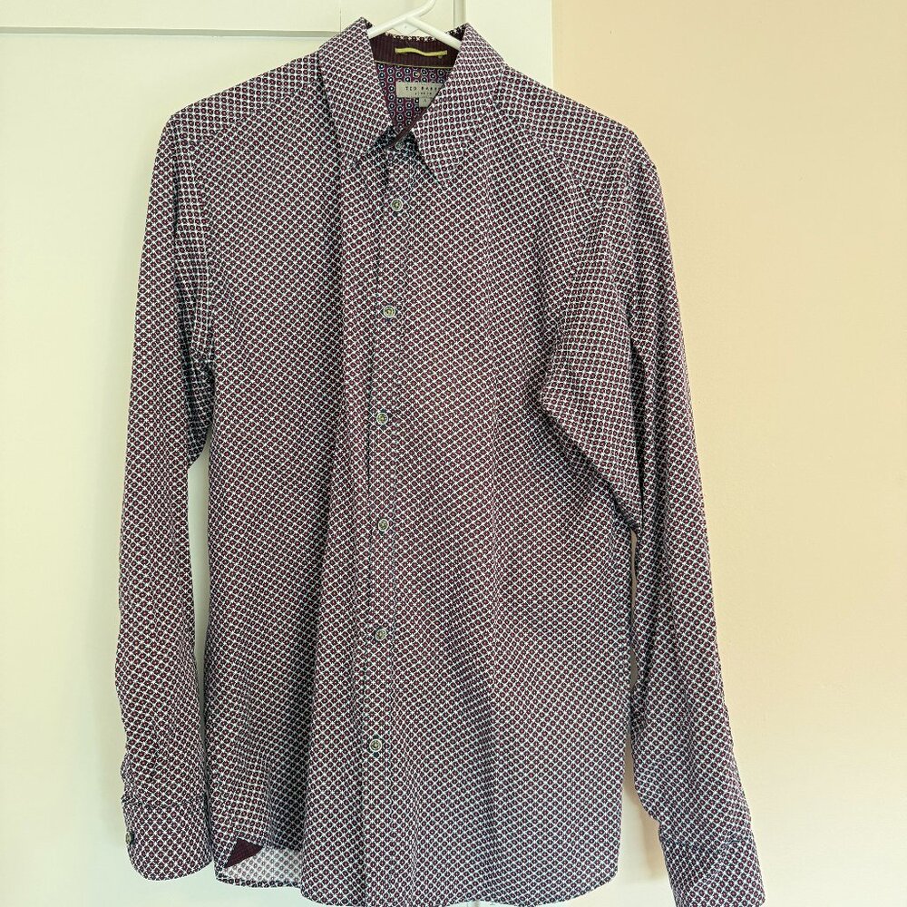 Ted Baker London Men's Dress Shirt Size 4 Burgundy Navy White